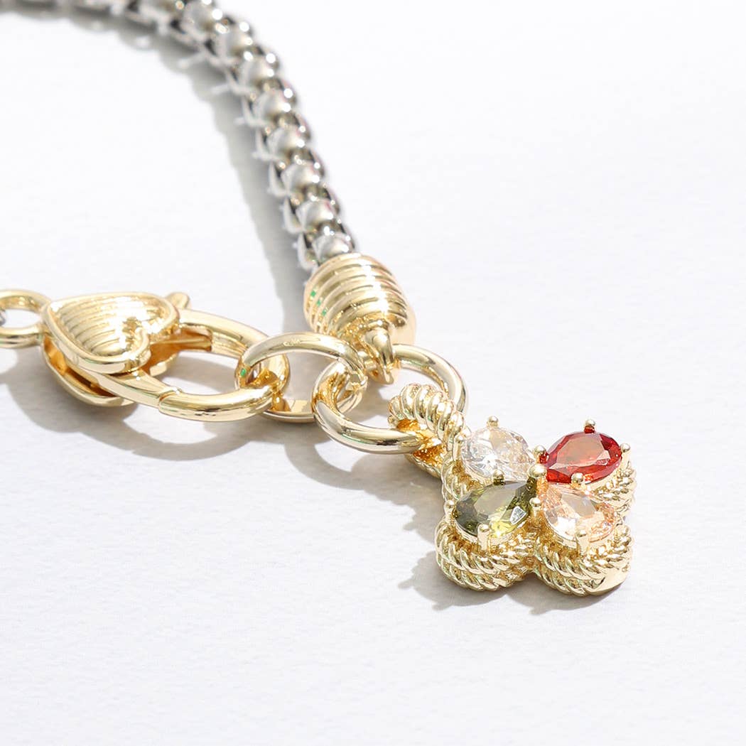 Colorful Clover Charm Heart Closure Chain Bracelet