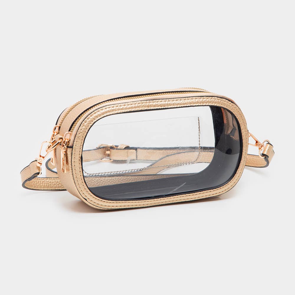 Solid Faux Leather Transparent Rectangle Crossbody Bag