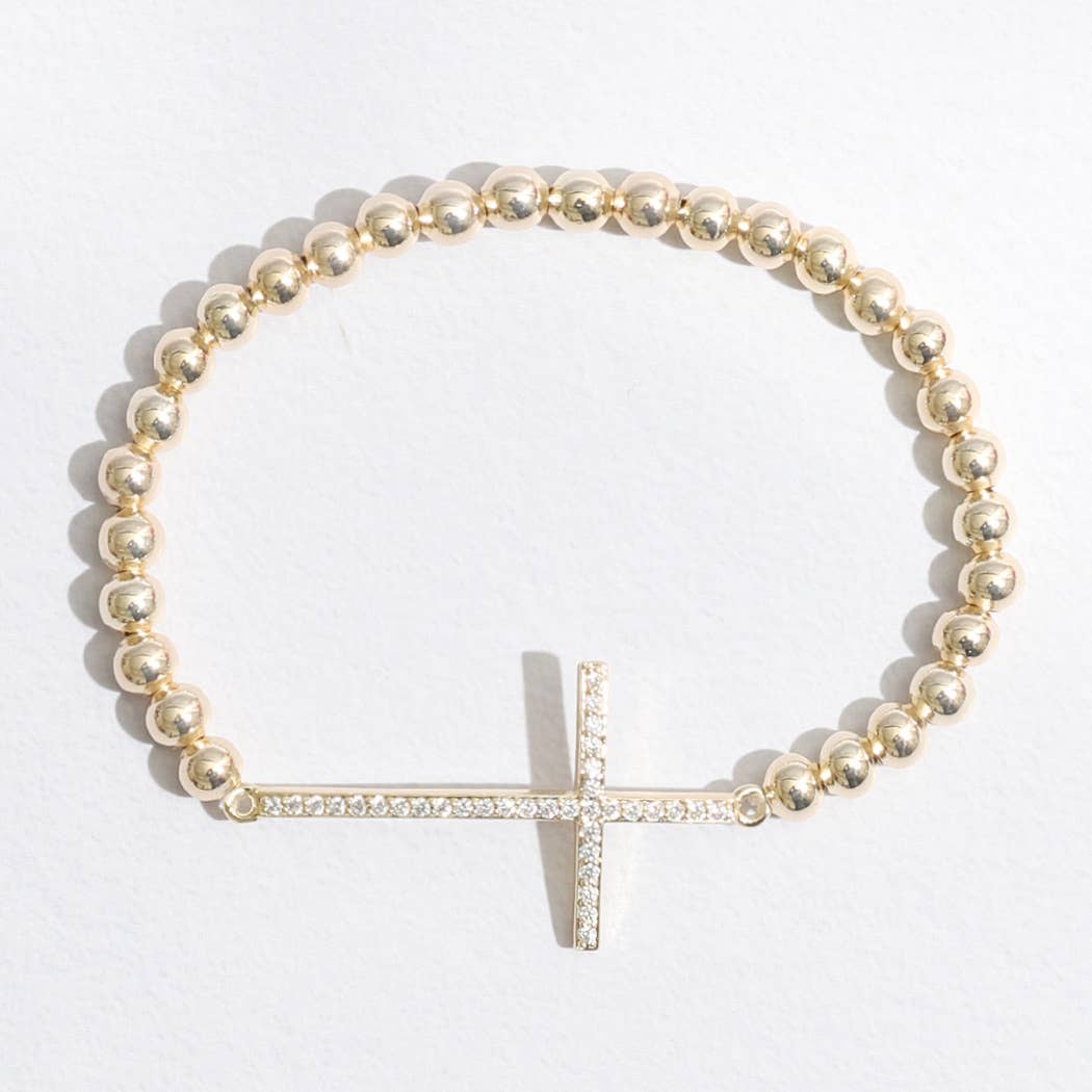 Cross Beaded Gold Tone Bracelet