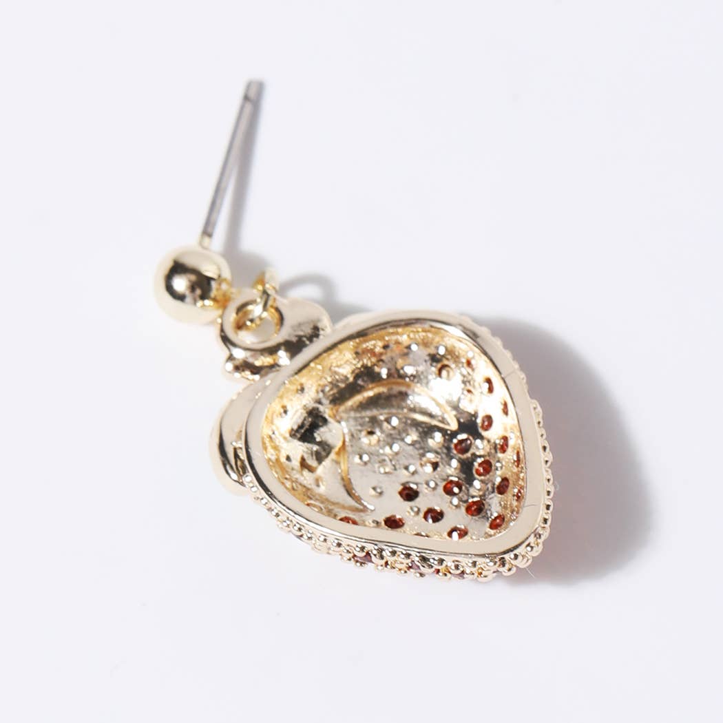 Gold Plated Pave Strawberry Shape Earrings