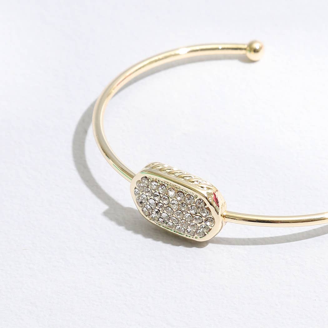 Two Tone Oval Pave Bangle Cuff Bracelet