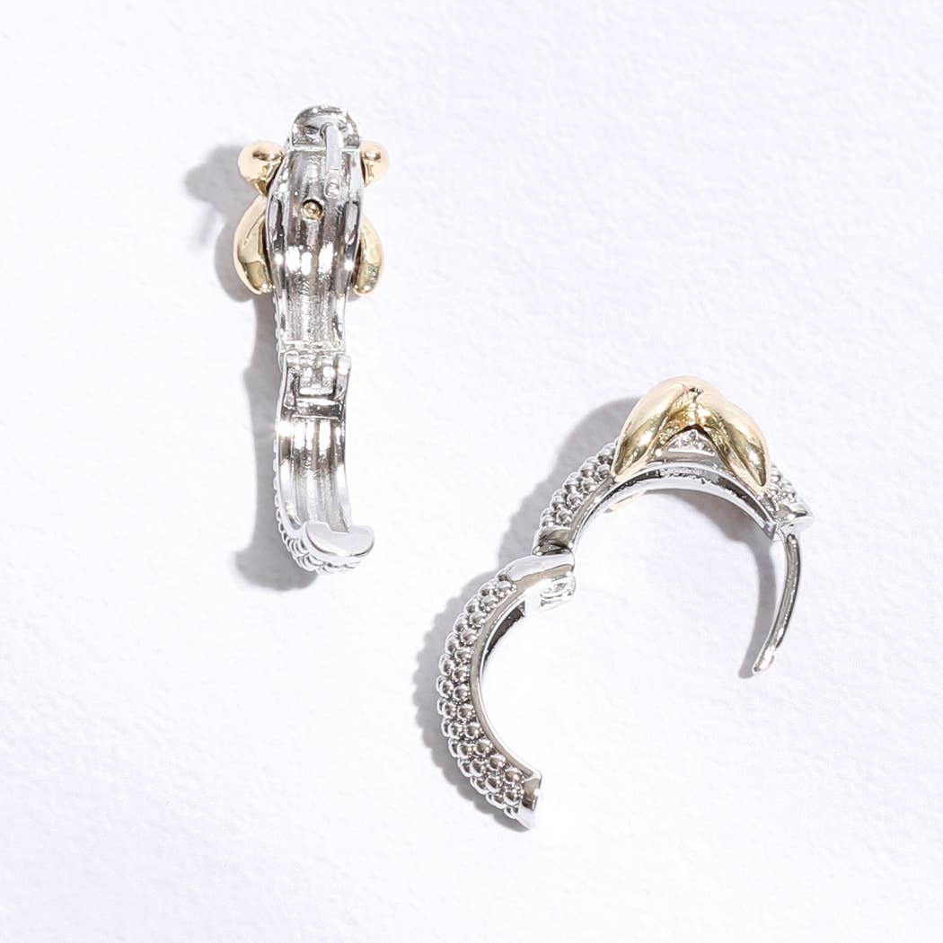Criss Cross Silver Gold Pave Huggie Earrings