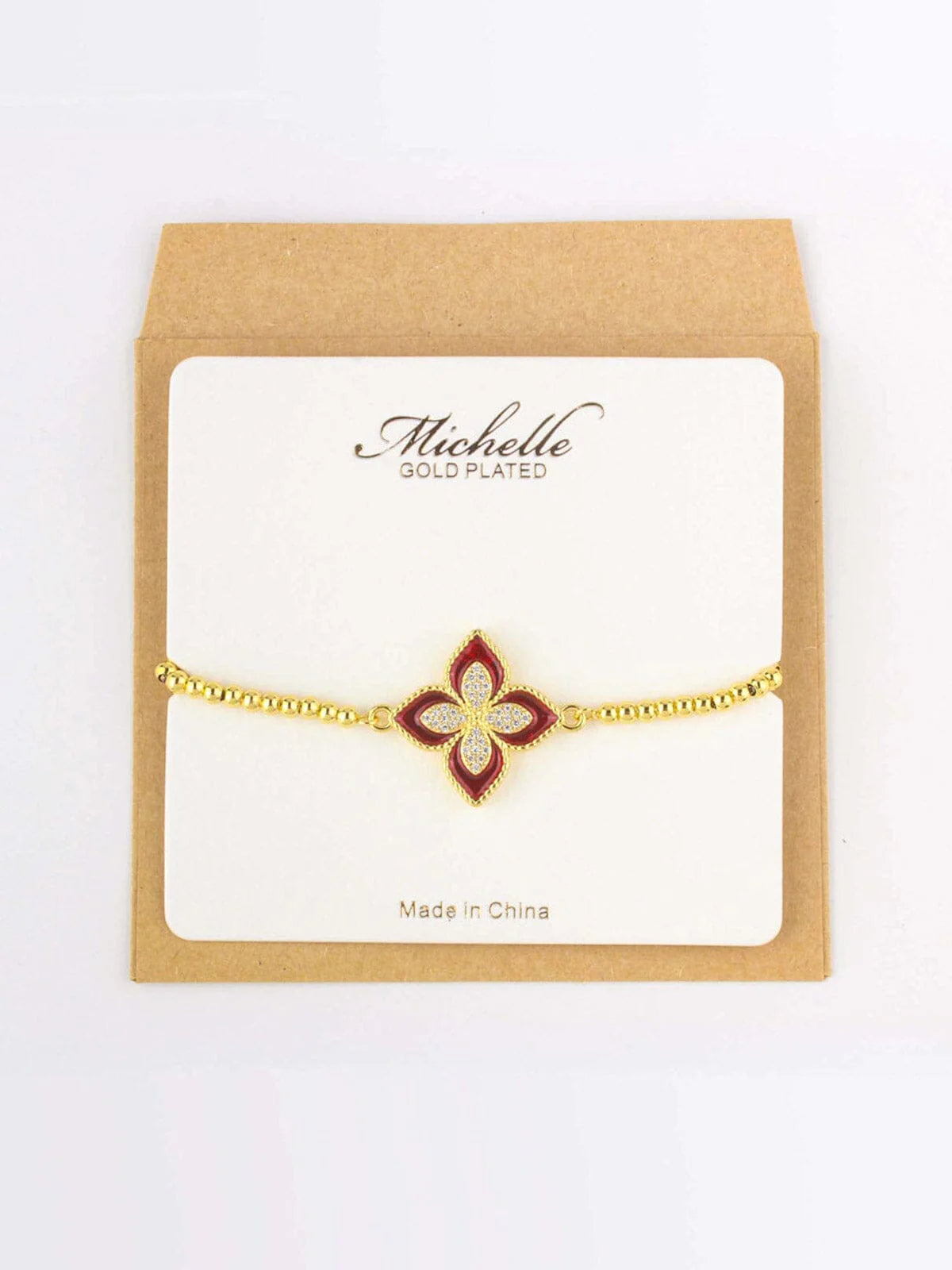 Gold Red Flower Bracelet