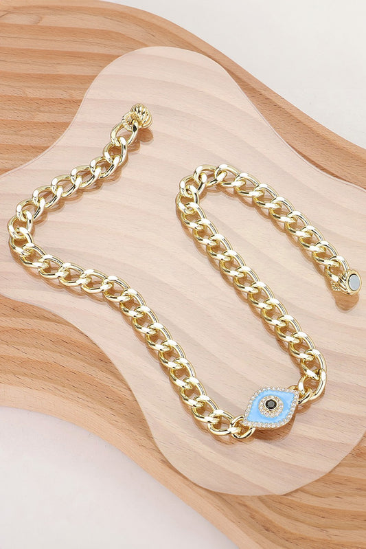 14k Plated Paved Enamel Evil Eye Chain Necklace