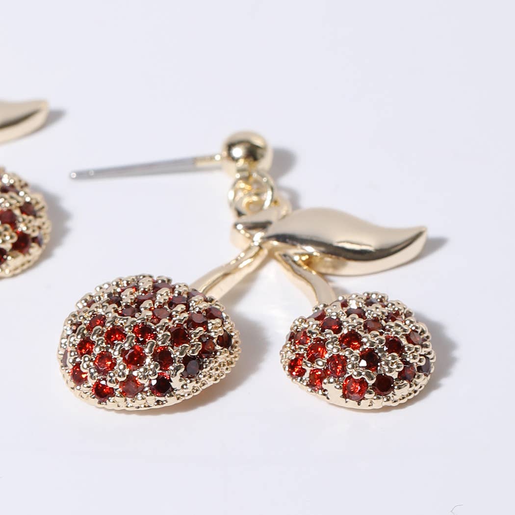 Gold Plated Pave Cherry's Stud Post Earrings