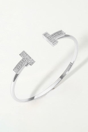 Stone Paved T Tip Cuff Bracelet
