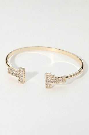 Stone Paved T Tip Cuff Bracelet