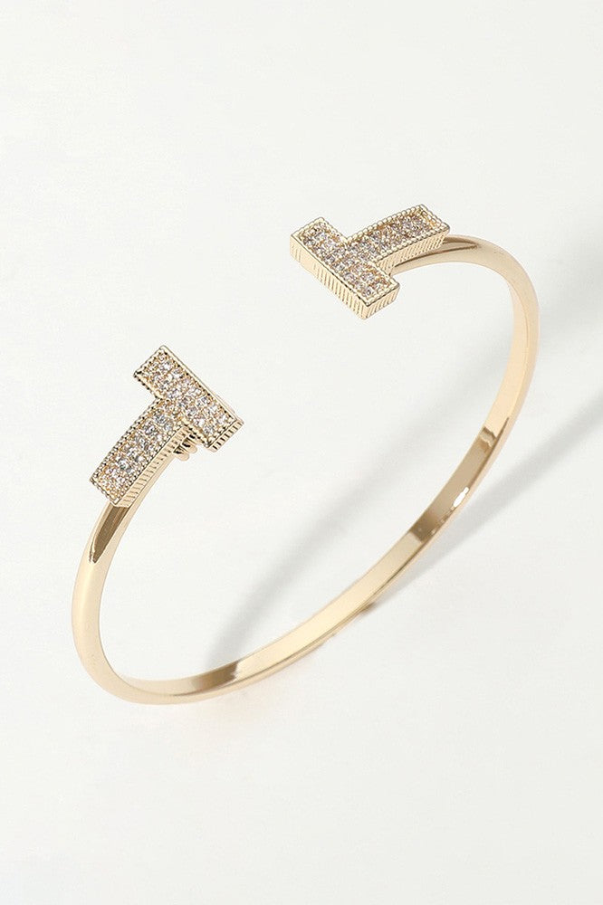 Stone Paved T Tip Cuff Bracelet