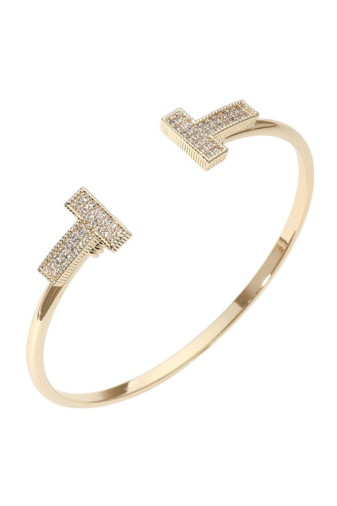 Stone Paved T Tip Cuff Bracelet