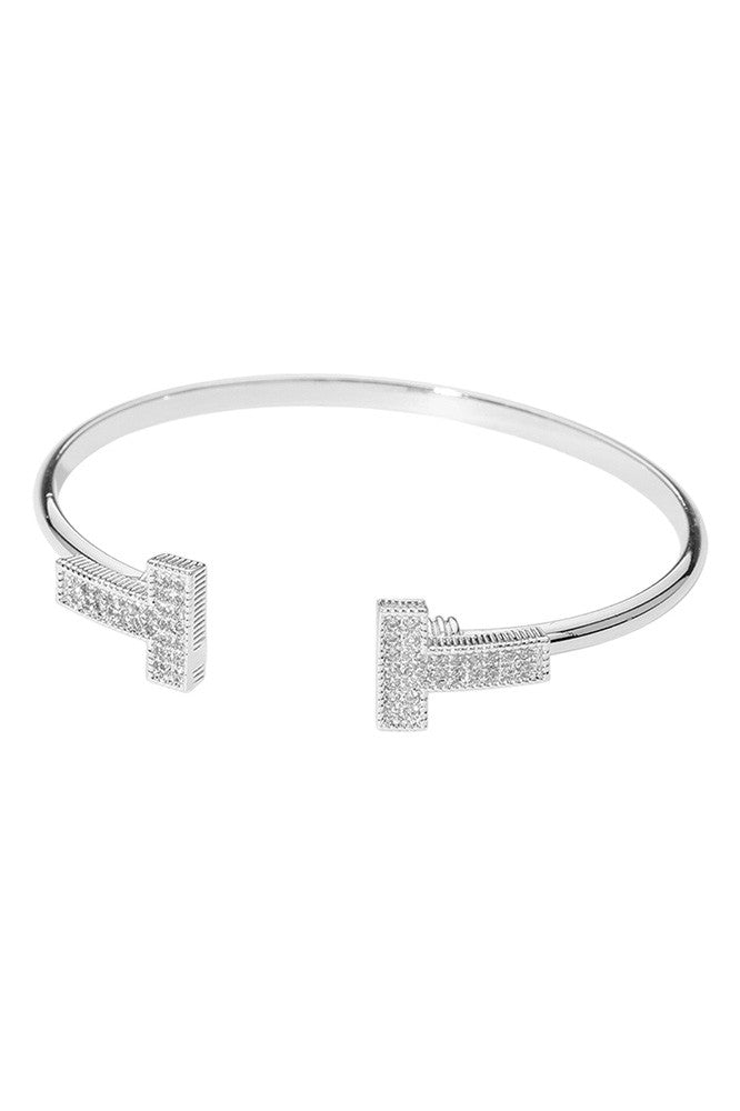 Stone Paved T Tip Cuff Bracelet