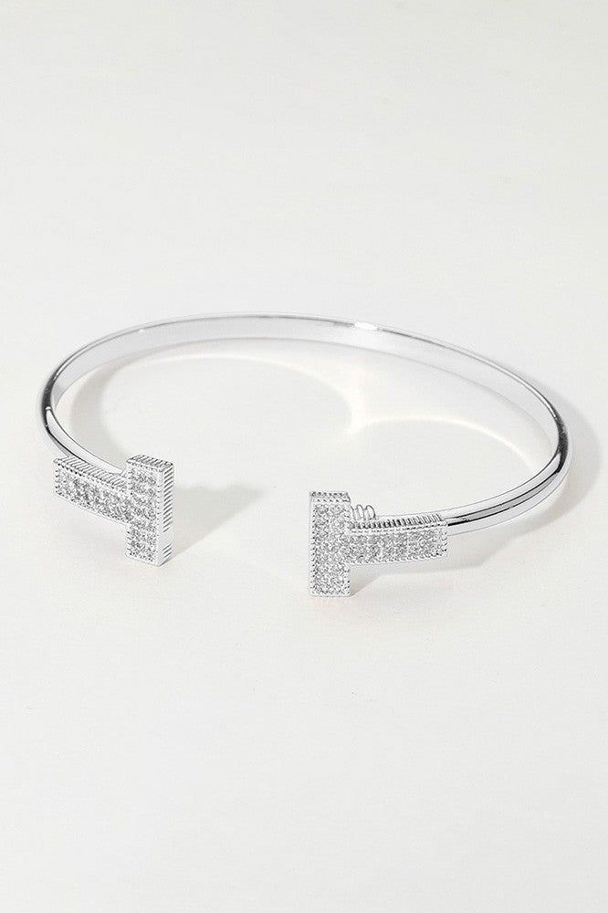 Stone Paved T Tip Cuff Bracelet