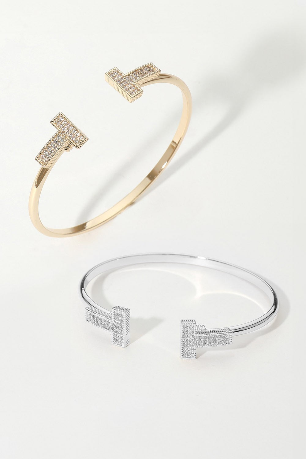 Stone Paved T Tip Cuff Bracelet