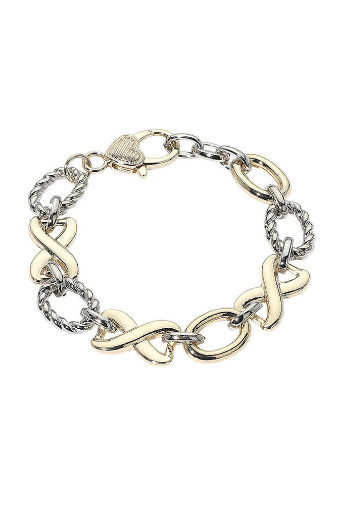 Chunky Two Tone Crisscross Oval Ring Bracelet