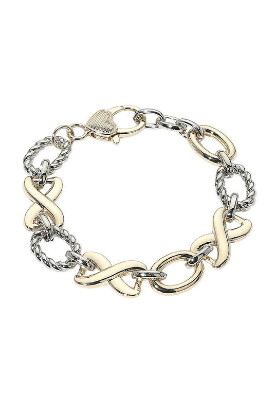 Chunky Two Tone Crisscross Oval Ring Bracelet