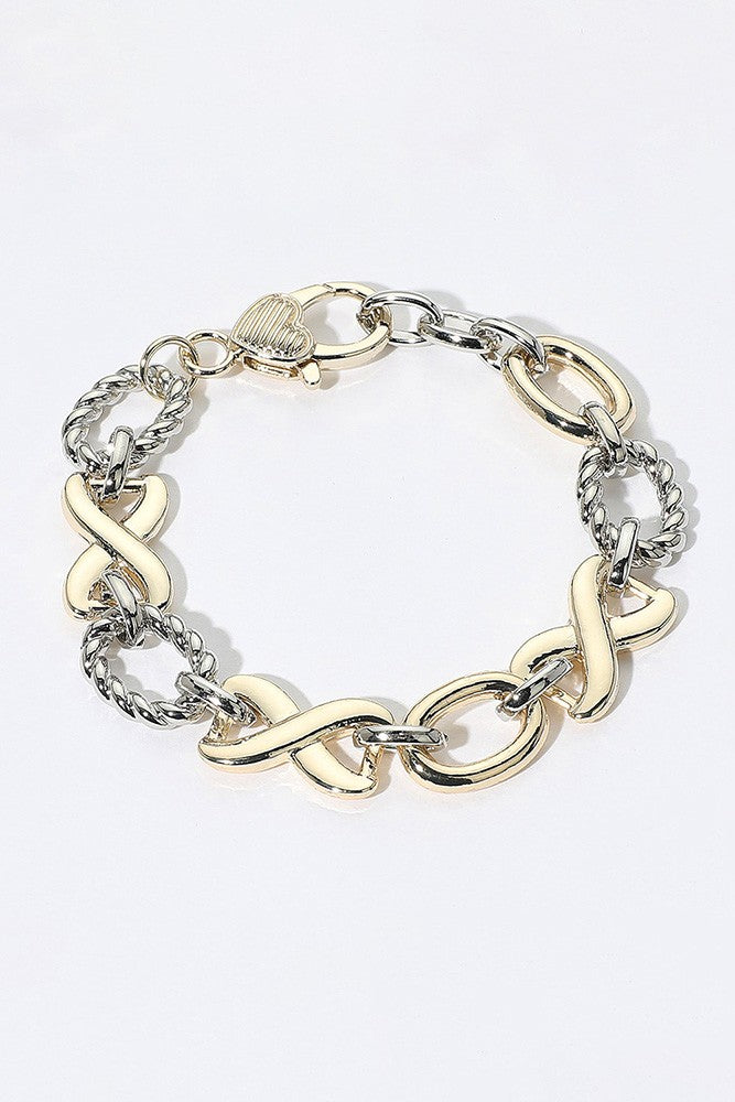 Chunky Two Tone Crisscross Oval Ring Bracelet