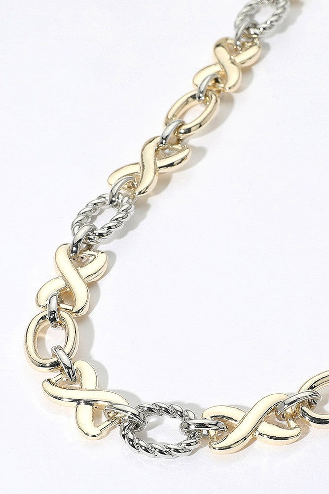 Gold Chunky Two Tone Crisscross Oval Necklace