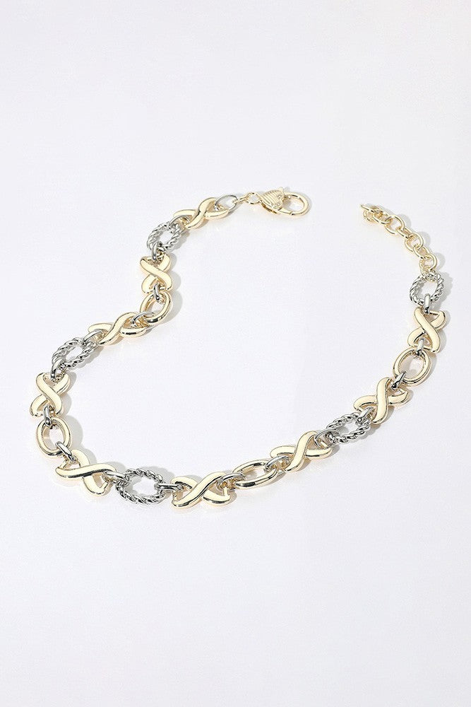 Gold Chunky Two Tone Crisscross Oval Necklace