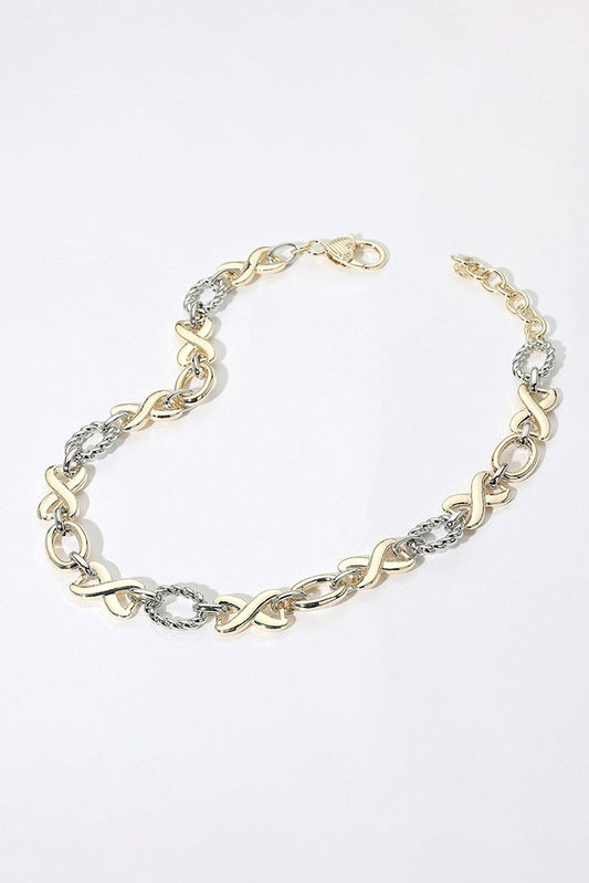 Gold Chunky Two Tone Crisscross Oval Necklace