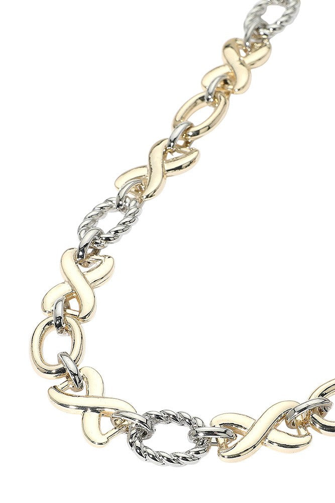 Gold Chunky Two Tone Crisscross Oval Necklace