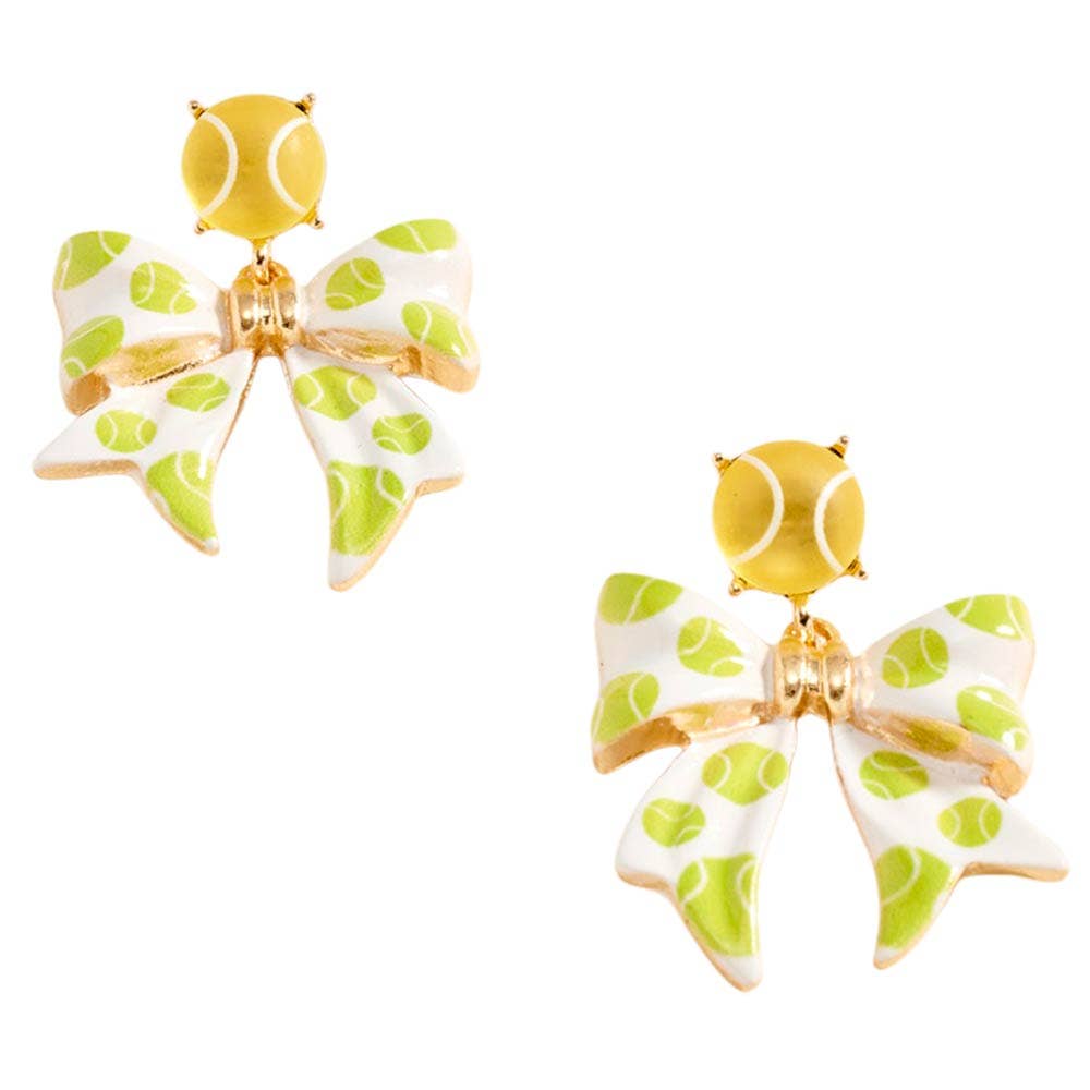 Tennis Ball Bow Drop Dangle Earrings