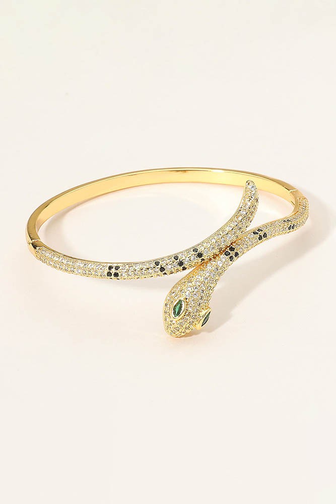 Stone Paved Snake Hinged Bangle Bracelet