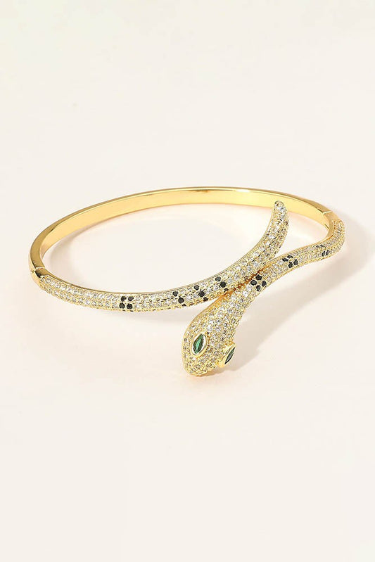 Stone Paved Snake Hinged Bangle Bracelet