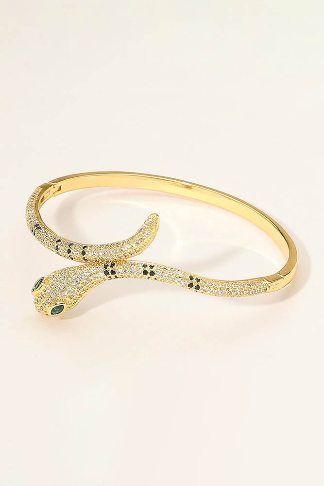 Stone Paved Snake Hinged Bangle Bracelet