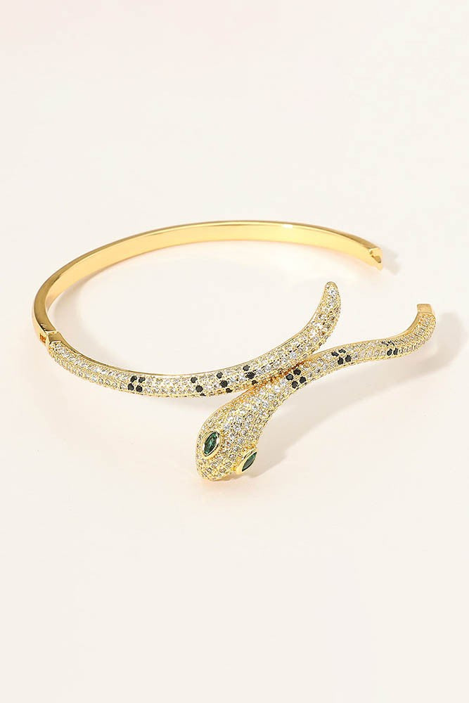 Stone Paved Snake Hinged Bangle Bracelet