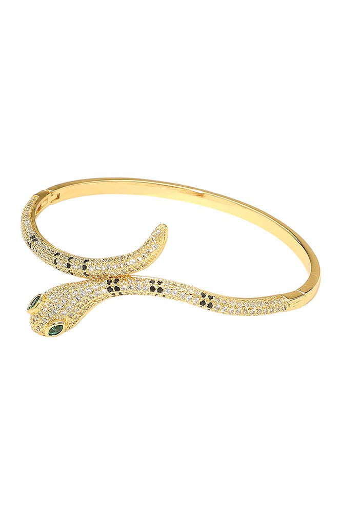 Stone Paved Snake Hinged Bangle Bracelet