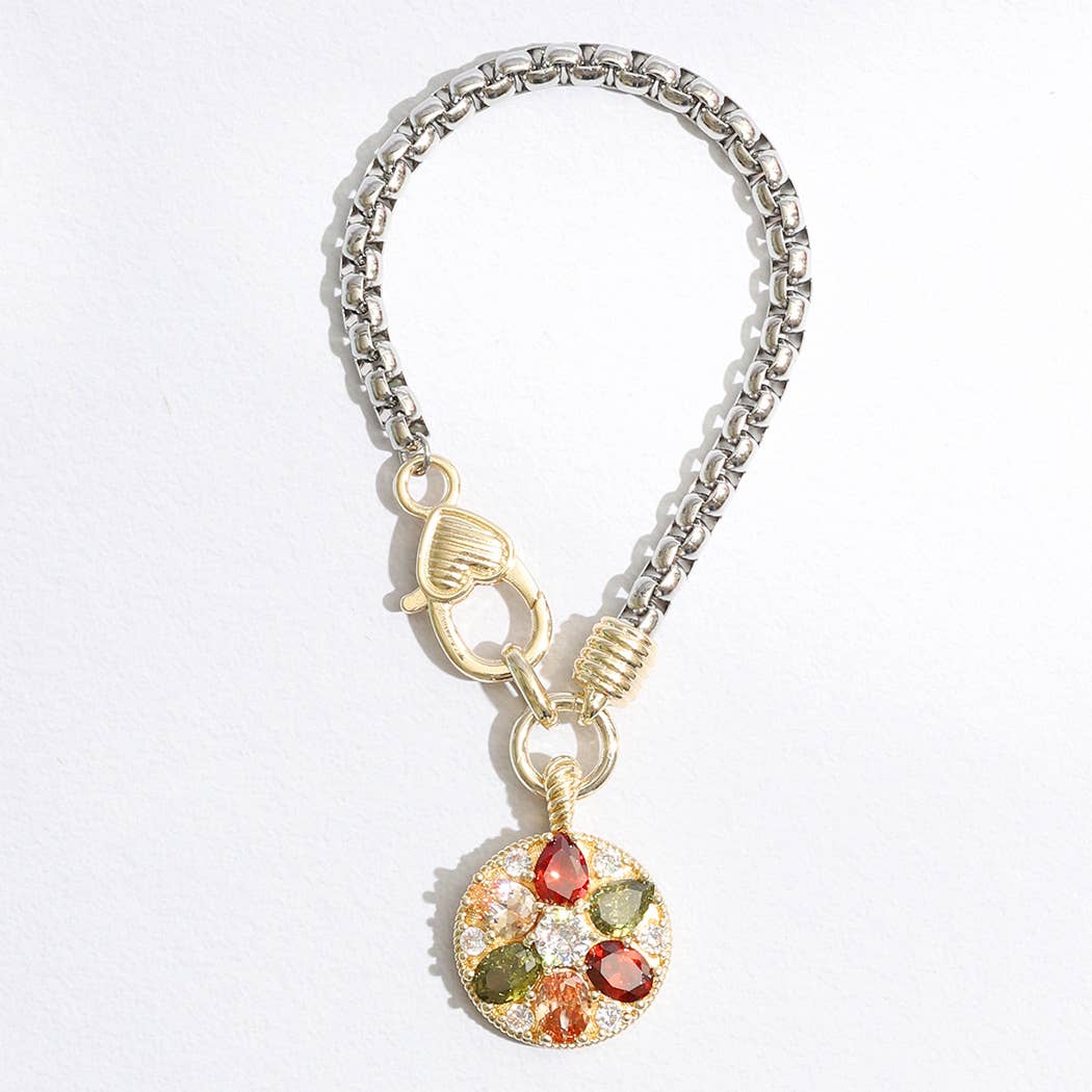 Colorful Rhinestone Flower Charm Chain Bracelet