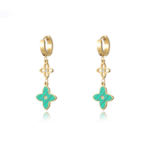 Gold & Green Clover Earrings