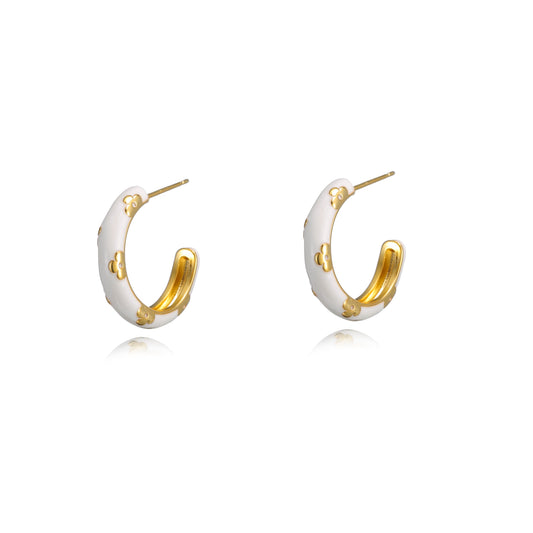 Luxury Classic Gold & White Clover Earrings