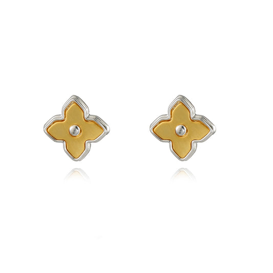 Chic Luxury Two Tone Matte Clover Stud Earrings