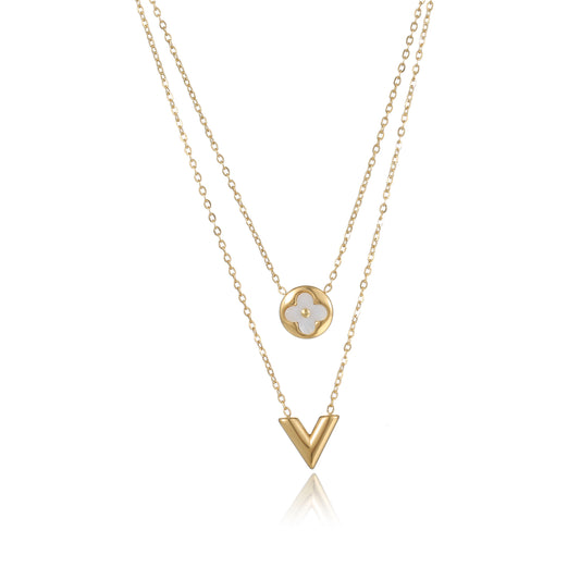 Classic Elegant Clover Charm Layered Necklace
