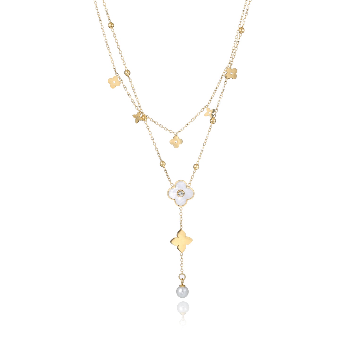 Elegant Layered Golden Luxe Clover Charm Necklace