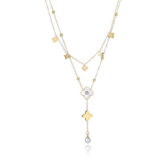 Elegant Layered Golden Luxe Clover Charm Necklace