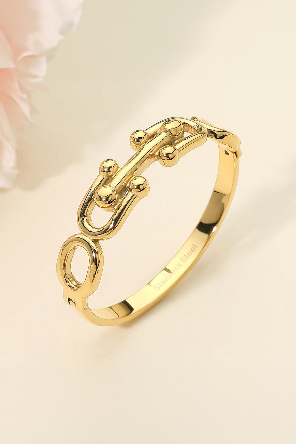 Stainless Steel Bold Link Hinged Bangle Bracelet