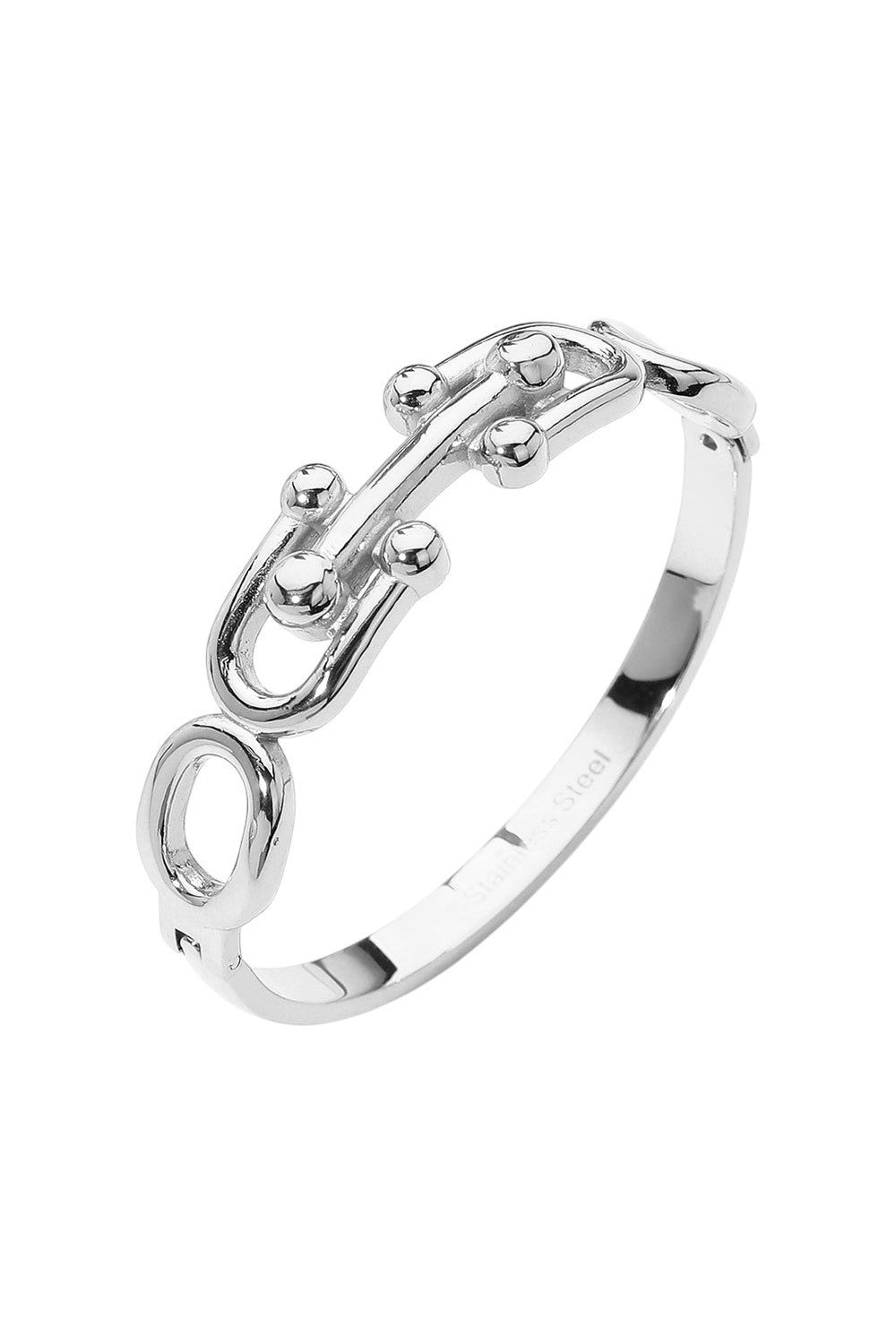 Stainless Steel Bold Link Hinged Bangle Bracelet