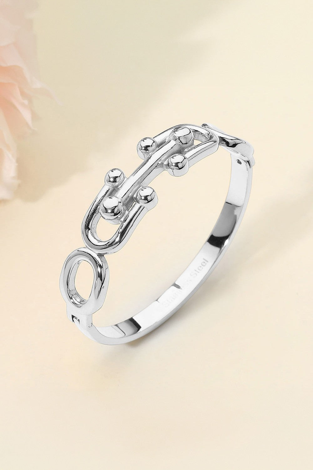 Stainless Steel Bold Link Hinged Bangle Bracelet