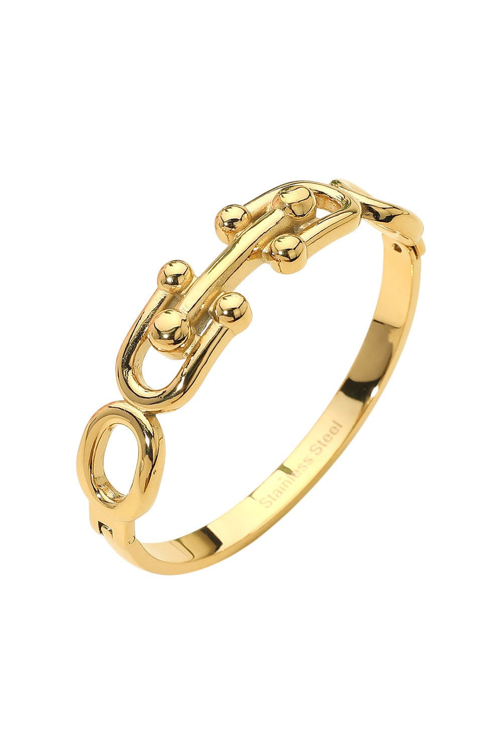 Stainless Steel Bold Link Hinged Bangle Bracelet