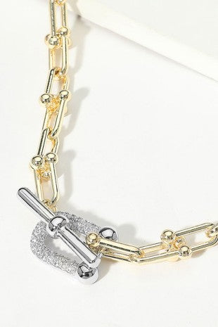 14k Gold Plated Pave Industrial Link Chain Necklace