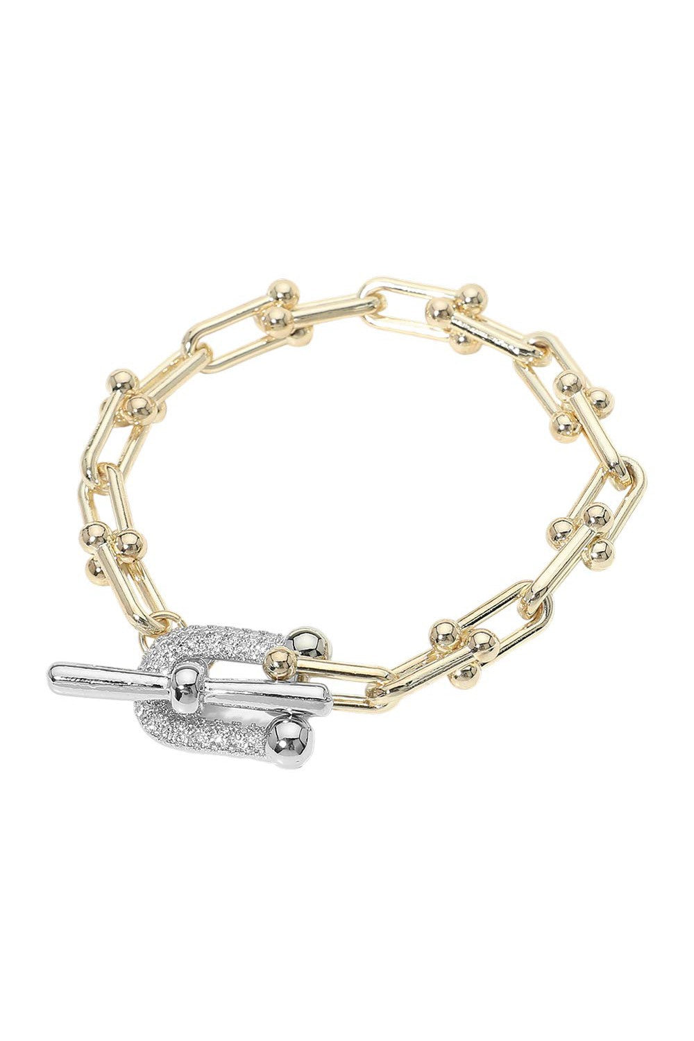 Gold Two Tone Pave Toggle Industrial Chain Bracelet