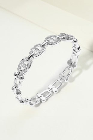 14k Gold Pave Mariner Industrial Hinged Bangle Bracelet