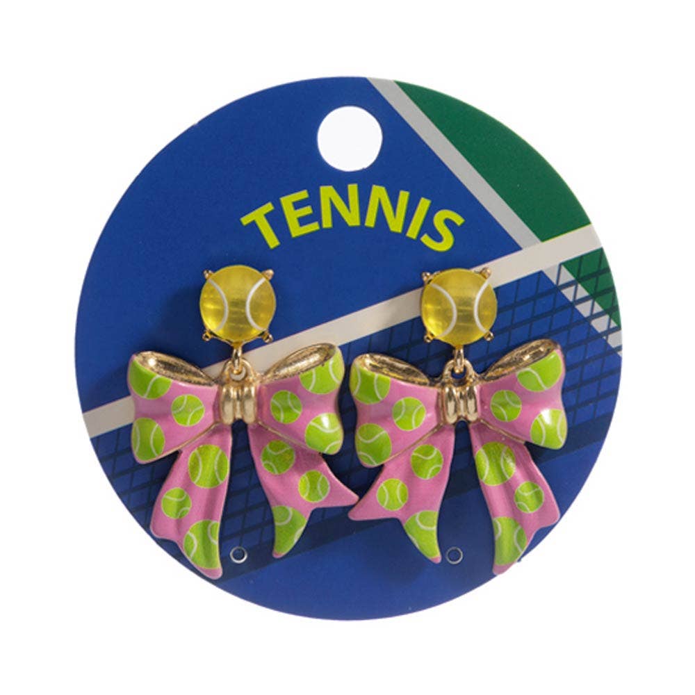 Tennis Ball Bow Drop Dangle Earrings