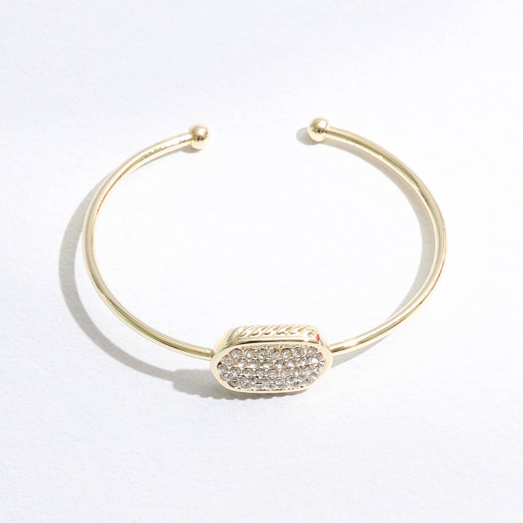 Two Tone Oval Pave Bangle Cuff Bracelet