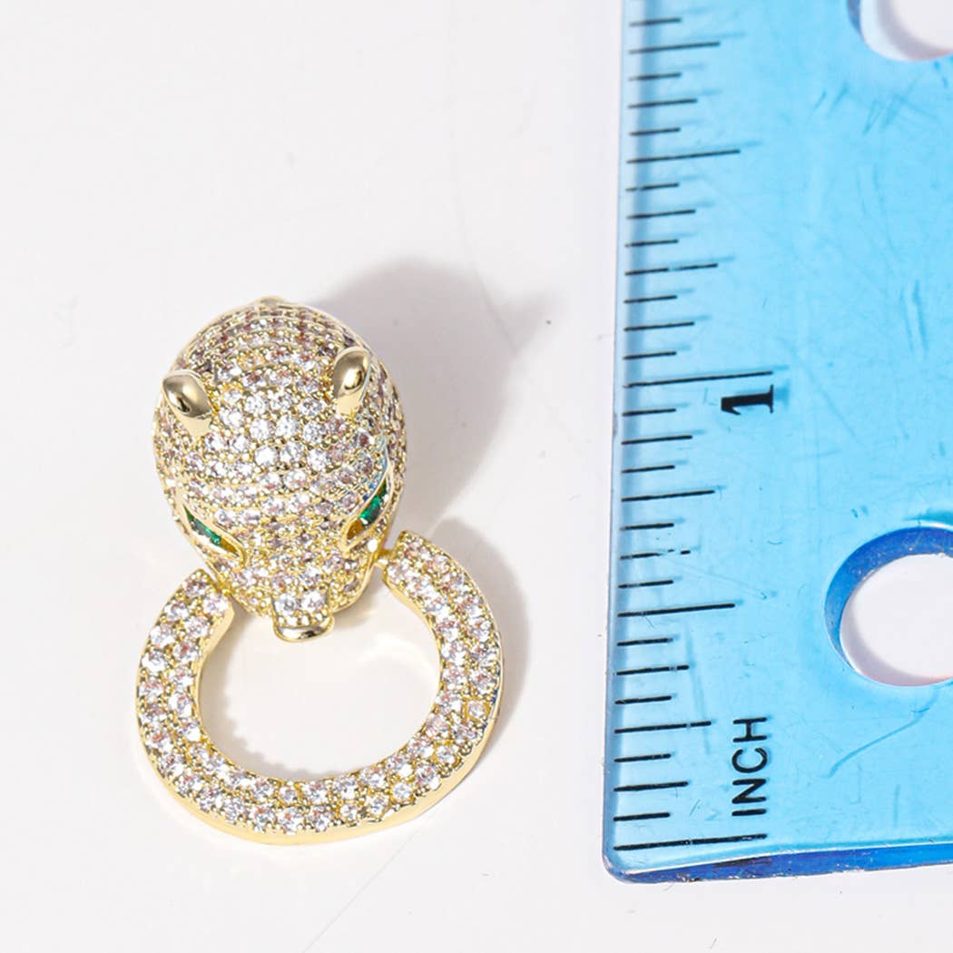 Panther Figure with Ring Pave Post Earrings