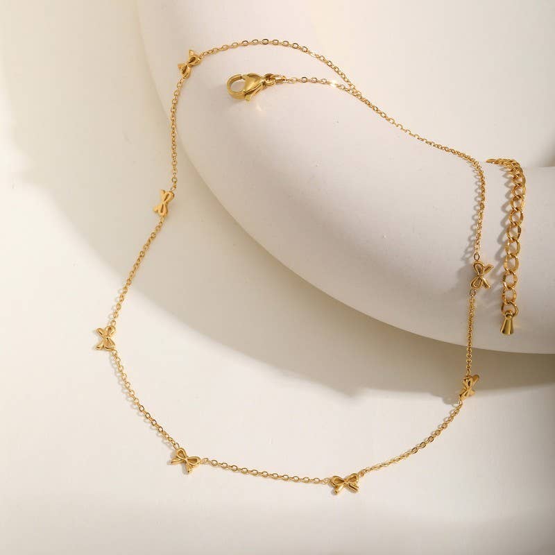 18K STAINLESS STEEL TARNISH FREE BOW NECKLACE
