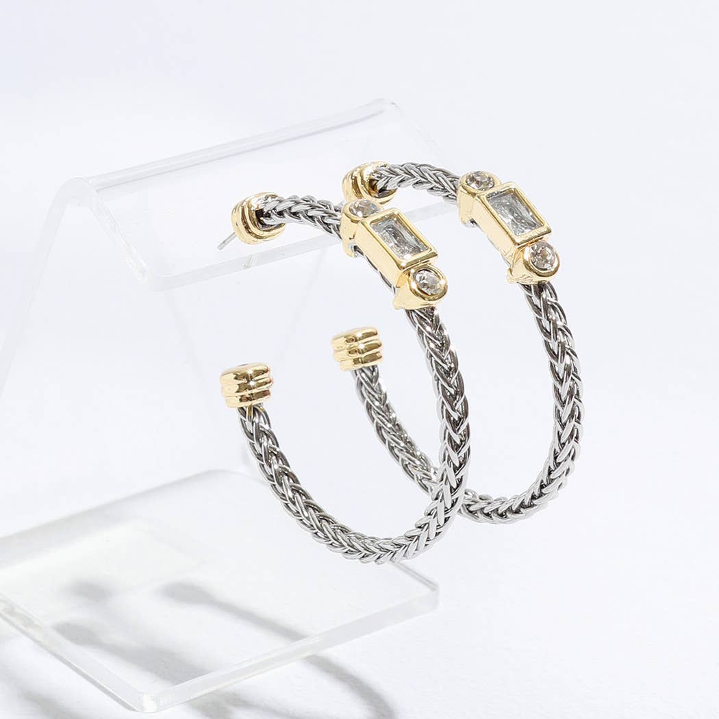 Braided Hoop Geometric Shape Post Earrings