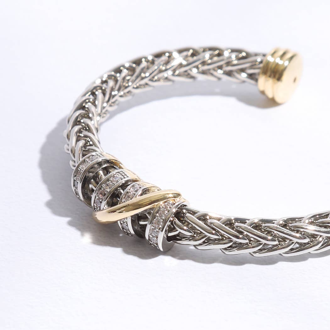 Ponytail 7MM Cross Pave Bar Bangle Bracelet