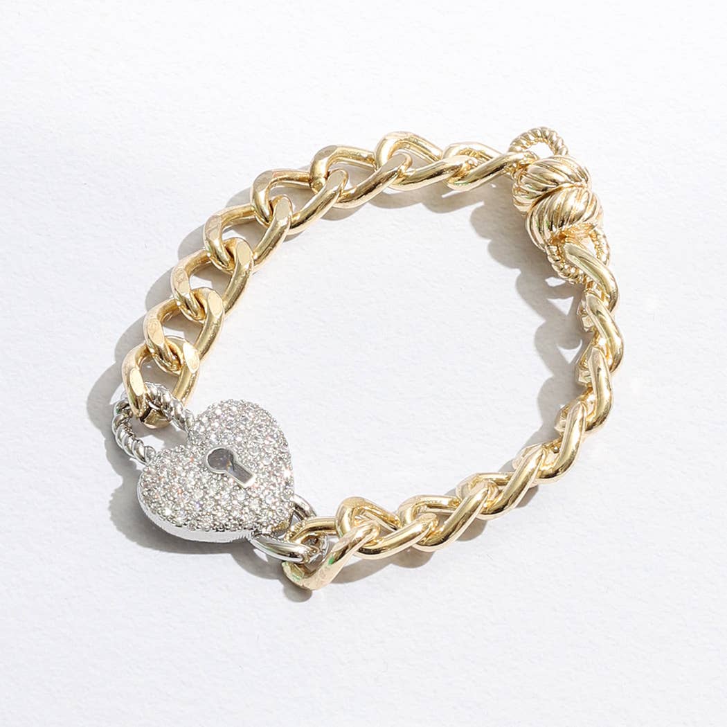 Heart Lock Charm Linked Chain Bracelet